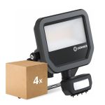 Lot 4x Ledvance Projecteur LED Aluminium Noir 17W 2400lm 100D - 840  | IP65 - Détecteur de Mouvement et de Lumière - Symétrique