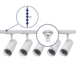 Ensemble complet Rail Monophasé Rail 2 Mètre Blanc | incl. 5x Spot + GU10 2700K 3W Dimmable + Embout, Connecteur d’Alimentation et I-Connecteur